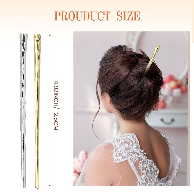 RAYNAG 4 Pack Bun Hair Sticks Metal Hair Chopsticks Charms Girl Women Hair Pin, Alloy Hair Pick, Gold and Silver (4.9inch) - Image 3